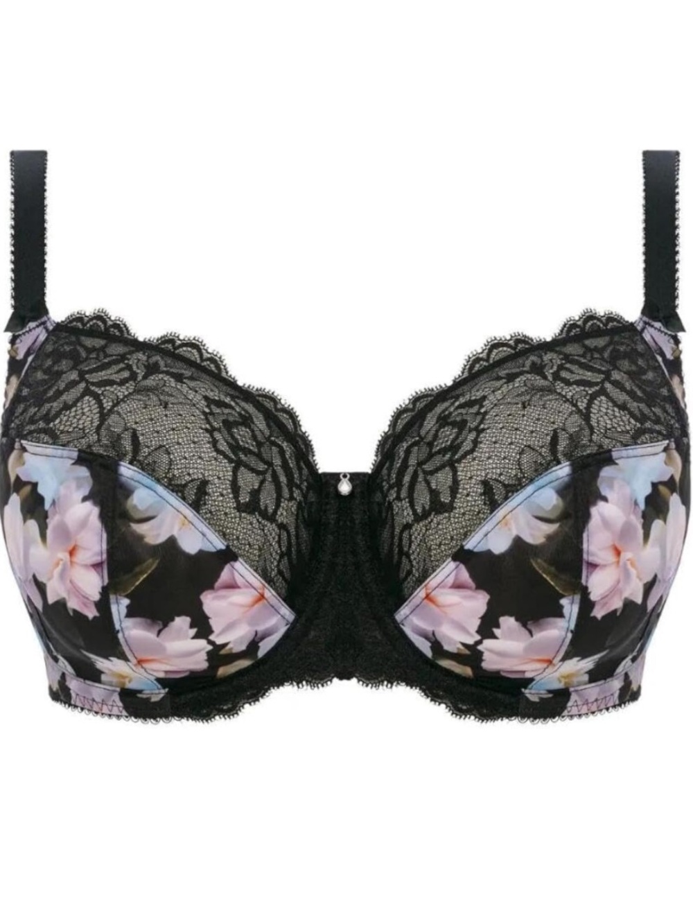 Fantasie Rhiannon Bra Black Floral Lace Underwire Unlined 38J UK/ 38M US